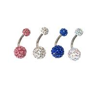 Double Shamballa/Ferido 316L 10mm Surgical Steel Belly/Naval Bar | Crystal Jewel Bars (Set of 4 Clear, Pink, Blue, AB Rainbow Double Shamballa)