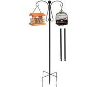 Double Shepherds Crook Garden Hooks for Outdoor, 100 to 176cm Adjustable Height Bird Feeders Hanging Station Heavy Duty Metal Garden Hook with 5-Prong Base for Lights Lanterns Plant Baskets(style A)
