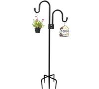 Double Shepherds Hook for Outdoor, 28.5 to 108 Inch Adjustable Garden Hooks with 5-Prong Base, Heavy Duty Garden Hook for for Garden Lights, Lanterns, Plant Baskets, Wind Chime (108)