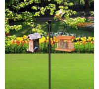 Double Shepherds Hook for Outdoor, 39 to 76 Inch Adjustable Garden Hooks with 5 Prongs Base, Rust Resistant Bird Feeder Pole Free Standing Feeding Station for Garden Lights, Lanterns, Plant Baskets