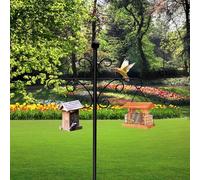 Double Shepherds Hook for Outdoor, 39 to 76 Inch Adjustable Garden Hooks with 5 Prongs Base, Rust Resistant Bird Feeder Pole Free Standing Feeding Station for Garden Lights, Lanterns, Plant Baskets