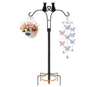 Double Shepherds Hooks for Outdoor, 1 Pack 78 Inch Bird Feeder Pole with 5 Prongs Base, Adjustable Heavy Duty Plant Hangers Cat Art for Outdoor Plants Hummingbird Feeder Hanging Basket Lantern