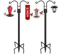 Double Shepherds Hooks for Outdoor, 2-Pack Heavy Duty Two Sided Garden Pole for Hanging Bird Feeder, Plant Baskets, Solar Light Lanterns, Garden Plant Hanger Stands with 5 Base Prongs(92 inch)
