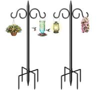 Double Shepherds Hooks for Outdoor, 76 Inch Heavy Duty Bird Feeder Pole with 5 Prongs Base, Adjustable Shepherds Hook for Bird Feeder, Garden, Weddings, Hanging Plant, 2 Pack