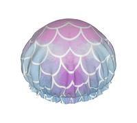 Double Shower Caps For Women Reusable Waterproof Hair Cap For Shower Colorful Mermaid Scale Bath Caps For All Hair Lengths Elastic Band Stretch Hair Hat For Bathing Cleaning