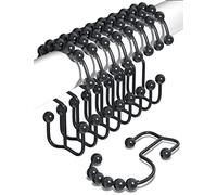 Double Shower Curtain Hooks Rust Proof - Set of 12 Stainless Steel Anti Drop and Balance Sliding Shower Curtain Rings - Smooth Glide Bathroom Curtain Hooks to Upgrade Your Bathroom's Aesthetic Appeal