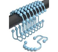 Double Shower Curtain Hooks Rust Proof (Set of 12) - Stainless Steel Blue Shower Curtain Rings - Roller Balls for Easy Glide - Easy to Install Blue Double Shower Hooks for Shower Curtain (Blue)