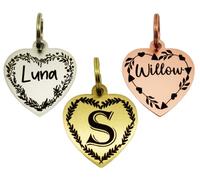 Double Side Engraving Heart Shape Floral Wreath Flowers Shape ID Name DISC Personalised PET Dog CAT TAG Different Font Tags-Laser Engraving (20mm-(Cat Size), Rose Gold)
