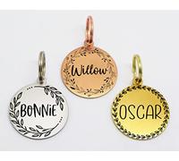 Double Side Engraving Round DISC Floral Wreath Flowers Shape ID Name DISC Personalised PET Dog CAT TAG Different Font Tags-Laser Engraving (L-35mm, Gold)