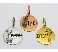 Double Side Engraving Shape Floral Wreath Flowers Frame Round Shape PET ID Name DISC Personalised Dog CAT TAG Different Font Tags-Laser Engraving (L-35mm, Silver)