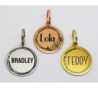 Double Side Engraving Shape Floral Wreath Flowers with I'm Chipped Shape ID Name DISC Personalised PET Dog CAT TAG Different Font Tags-Laser Engraving (M-30mm, Rose Gold)