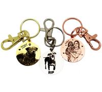 Double Side Gift Personalised Keyring Design Photo Engraved Family Picture Dog pet Text RIP Sketch Draw Style (30mm, Gold)