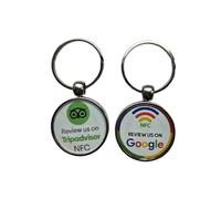 Double side NFC keychain, one side nfc google review tag other side NFC TripAdvisor tag .Keyring 2 different review tag. Metal keychain 33 mm keyring
