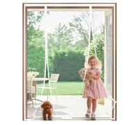 Double-Side Opening Magnetic Fly Screen Door 155x210 cm, Heavy Duty Double French Door Insect Mesh, Auto Closing Bug Curtain, No Drill Install, Full Frame Magic Tape, Translucent Fly Net, White