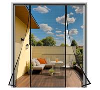 Double-Side Opening Magnetic Fly Screen Door 165x200 cm, Heavy Duty Double French Door Insect Mesh, Auto Closing Bug Curtain, No Drill Install, Full Frame Magic Tape, Translucent Fly Net, Black