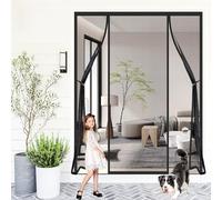 Double Side Openings Fly Screens for Doors 155x260cm Fiberglass Mesh Curtain Anti Mosquito with Magnets Close Automatically Walk Through Easily for Front Patio Sliding Doors Cellar Black