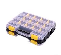 Double Side Tool Storage Box with 34 Removable Compartments, Clear Cover and Handle for Screws, Nuts, Bolts and Parts Organization in Home, Garage or Workshop（Yellow）