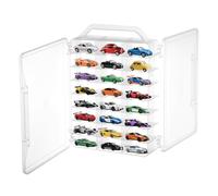 Double Sided 1/64 Scale Toy Car Storage Case with Carrying Handle, Portable Transparent Storage Case Compatible with Matchbox Car Hot Wheels, 92 Slot Transparent Organizer for 48 Toy Cars