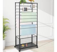 Double-Sided 16-Tier Ribbon Organizer with Lockable Wheels, Storage Rack for Wrapping Paper & Craft Supplies