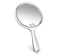 Double-Sided 2X 1x Magnifying Large Travel Handheld Mirror, Makeup Hand Mirror, Handheld Cosmetic Mirror with Handle, Acrylic Clear Finish Round Mirror