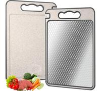 Double Sided 304 Stainless Steel & Wheat Straw Cutting Board, 14.4"*9.8" Non Toxic Chopping Board, Separately Handle Meat and Vegetables, Dishwasher Safe, Scratch Resistant Mesh Design