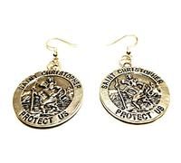 Double-sided 30mm st Christopher Earrings on Sterling Silver Hooks/Travellers Gift/Bon Voyage/Around The World Trip Gift