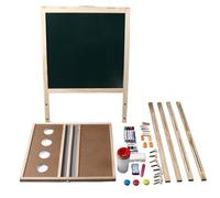 Double Sided Art Easel, Wooden Whiteboard and Chalkboard, Double Sided Magnetic Drawing Board with Erasable Surface, Foldable and Liftable Standing Easel for Kids Aged 2-13 Years