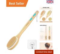 Double-Sided Back Scrubber with Long Wooden Handle for Exfoliating Skin