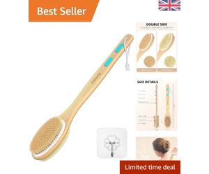 Double-Sided Back Scrubber with Long Wooden Handle for Exfoliating Skin