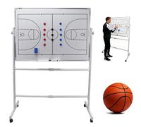 Double-Sided Basketball Coaching Board, Professional Dry Erase Whiteboard with Height Adjustable, Basketball Clipboard with Wheels, 360° Flip Panel Design, for Coaching Strategy Planning