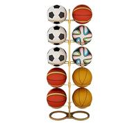 Double-Sided Basketball & Football Ball Rack, 5-Tier Metal nizer, Multi-Functional Storage Display, Gold Basketball Shelf for Sports Equipment, Durable Design