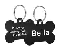 Double-Sided Bone-Shaped Personalised Engraved Pet ID Tag for Dog & Cat Collars - Lightweight Aluminium (Black)