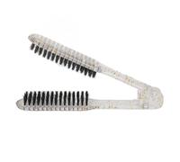 Double Sided Brush Clamp Hair Straightener Comb Transparent Ergonomic Handle Anti Static Nylon Bristles for Blow Drying Styling Salon Use