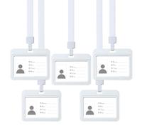 Double-Sided Card Holder Transparent Strap Open- ID Card Badge Clip Horizontal/Lateral Identity Plastic Pass Protector - Accommodates 86 X 54 mm cr80 Standard Credit Card Size - Pack of 5