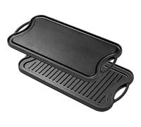 Double-Sided Cast Iron Griddle Plate & Grill Pan, Pre-Seasoned 40x25cm, Hob & Oven Safe Non-Stick for Steak, Eggs, Pancakes
