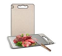 Double Sided Chopping Board for Kitchen, Wheat Straw PP & 304 Stainless Steel Cutting Board Food Grade Chopping Board for Meat and Veggies, Easy to Clean
