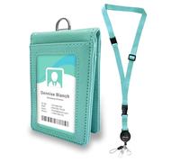 Double Sided Clear Badge Holder Leather ID Badge Holder with Quick Release Buckle,Safety Adjustable Lanyard & Retractable Reel, Cute Card Name Tag Lanyard ID Protector Bage for Nurse Teacher Work