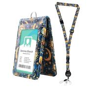 Double Sided Clear Badge Holder with Quick-Release Buckles & Adjustable Retractable Lanyards, Breakaway Neck Lanyards, Veritcal Leather ID Badge Name Card Holder for Nurse Teacher Student (Sun Moon