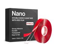 Double Sided Clear Nano Tape With Red Film For Home Office Wall Mount Strong Gel Adhesive Residue Free Reusable Washable Multi Purpose Sticky Tape 18mm x 2m Ideal for DIY Craft Repair (10 Rolls)