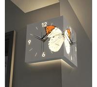 Double Sided Corner Wall Clock, Drill-Free LED Modern Clock with Remote Control, for Living Room, Hallway Decoration