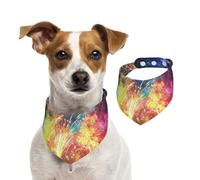 Double Sided Cotton Dog Birthday Bandana Girl Boy, Washable Beautiful Colorful Fireworks Dog Scarf Bibs for Small Medium Large Unisex Dogs Cats Pets Medium