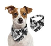 Double Sided Cotton Dog Birthday Bandana Girl Boy, Washable Black and White Skull Dog Scarf Bibs for Small Medium Large Unisex Dogs Cats Pets Small