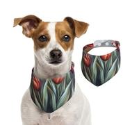 Double Sided Cotton Dog Birthday Bandana Girl Boy, Washable Blooming Tulips Dog Scarf Bibs for Small Medium Large Unisex Dogs Cats Pets Large