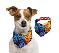 Double Sided Cotton Dog Birthday Bandana Girl Boy, Washable Colorful Roses Dog Scarf Bibs for Small Medium Large Unisex Dogs Cats Pets Small
