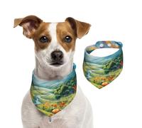 Double Sided Cotton Dog Birthday Bandana Girl Boy, Washable Dreamy Rainbow Garden Dog Scarf Bibs for Small Medium Large Unisex Dogs Cats Pets Medium
