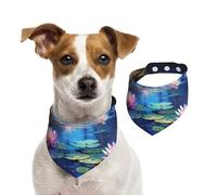 Double Sided Cotton Dog Birthday Bandana Girl Boy, Washable Lotus Flowers in The River Under The Night Light Dog Scarf Bibs for Small Medium Large Unisex Dogs Cats Pets Small