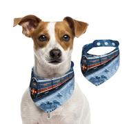 Double Sided Cotton Dog Birthday Bandana Girl Boy, Washable Mountain Snow Train Dog Scarf Bibs for Small Medium Large Unisex Dogs Cats Pets Medium