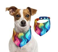 Double Sided Cotton Dog Birthday Bandana Girl Boy, Washable Mysterious Rainbow Flames Dog Scarf Bibs for Small Medium Large Unisex Dogs Cats Pets Large