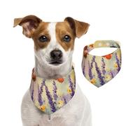 Double Sided Cotton Dog Birthday Bandana Girl Boy, Washable Purple Lavender and Butterfly Dog Scarf Bibs for Small Medium Large Unisex Dogs Cats Pets Small