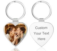 Double Sided Custom Heart Keyrings with Picture Personalised Engraving Text Photo Key Chain Double-Sided Custom Heart Keyrings with Picture Gifts for Family Boyfriend Husband heart One Size